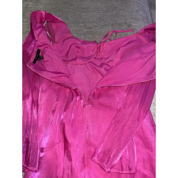 Forever 21 Fuchsia Pink Metallic Bustier Mini Dress Long Sleeve Small - Picture 6 of 6